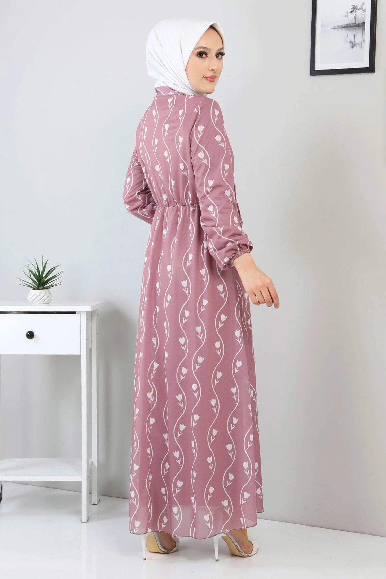 

New Fashion Abayas Suit Women Islam Clothes Dresses Patterned Scarf Dried Rose Prayer Ramadan Eid Mubarak Turkey Kaftan Caftan