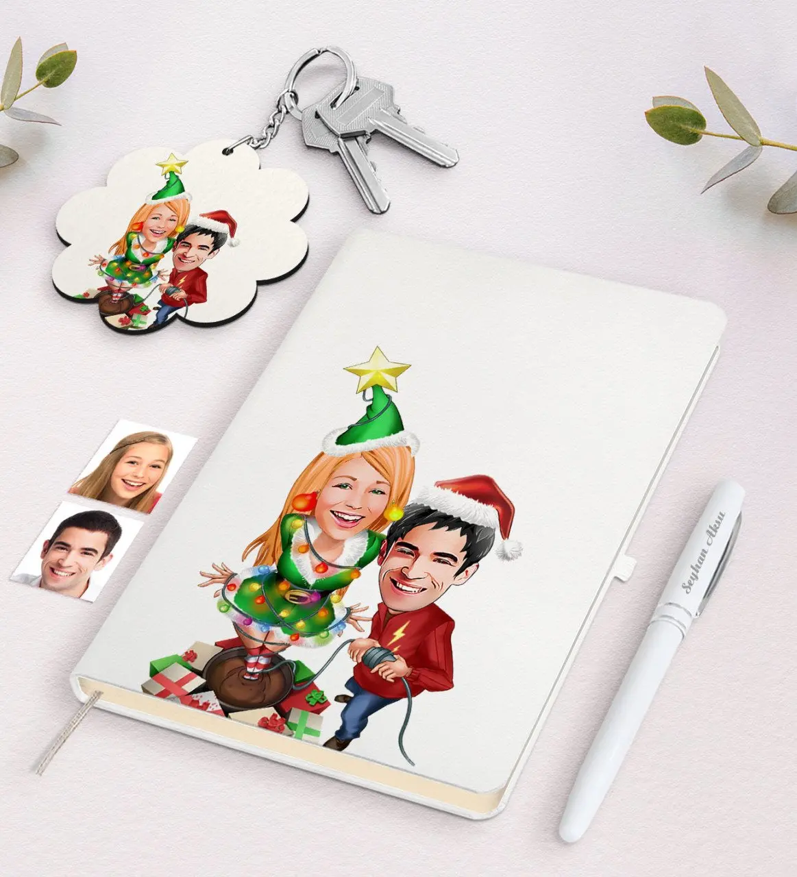 

Personalized Dear New Year Caricature Of White Notebook pen And Keychain Gift Seti-1 Reliable Quality Day Gift picture