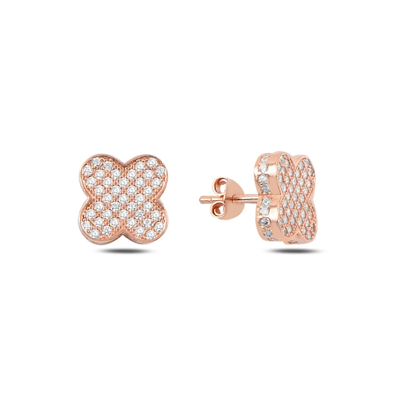 

Silver 925 Sterling Zircon Cubic Zirconia 3D Clover Earrings