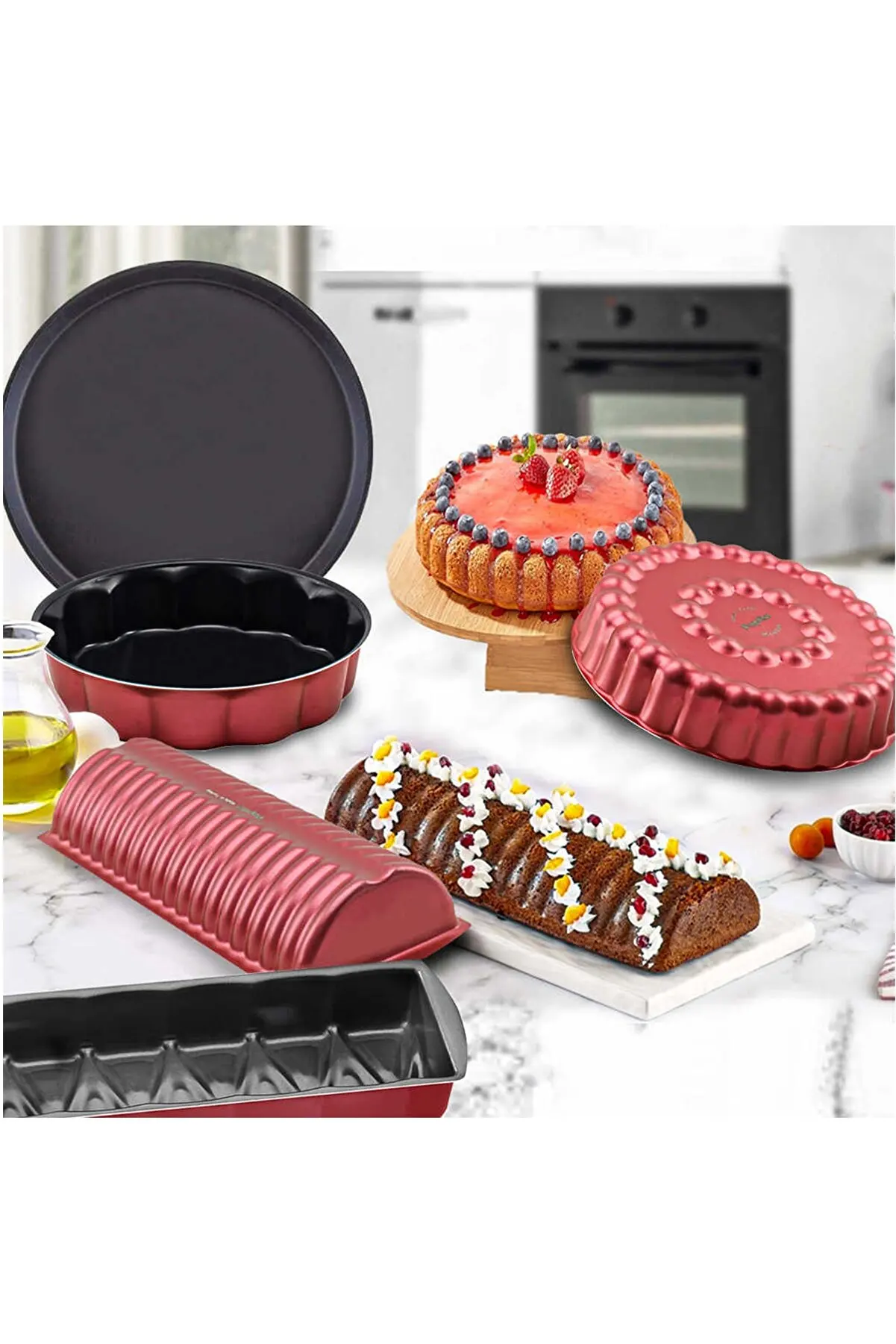 

5 Pieces Fireproof Non-Stick Cake Mold Tray Set Red THE HEAD OF YOUR KITCHEN FREE SHIPPING