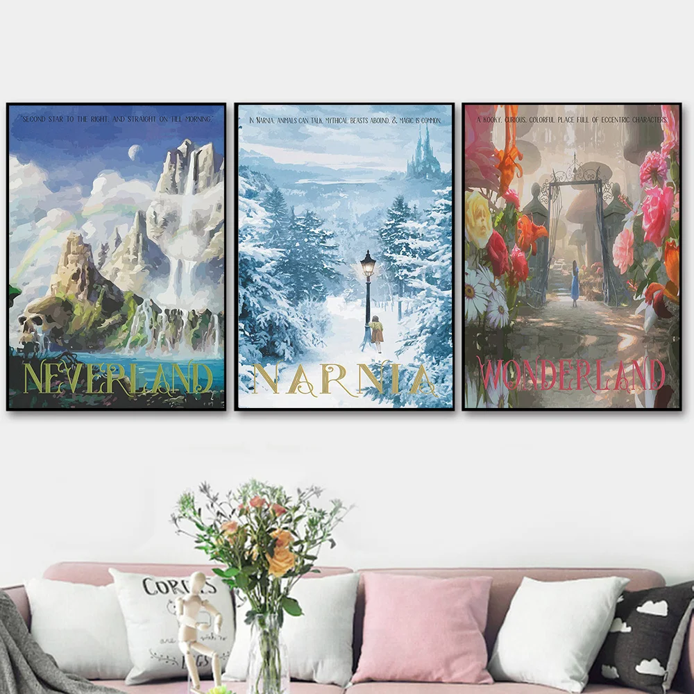 

Фэнтезийные постеры для путешествий пейзаж страны чудес Картина на холсте скандинавский принт Нарнии ретро настенные картины декор для де...