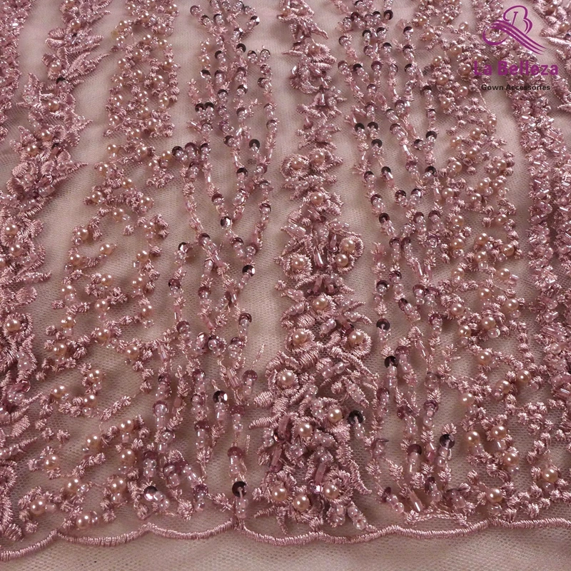 Dark pink La Belleza 1 ярд Тяжелая ручной работы из бисера Свадебный кружевной ткани 5" Ширина цвета слоновой кости торжественное платье кружевной ткани - Цвет: Dark pink