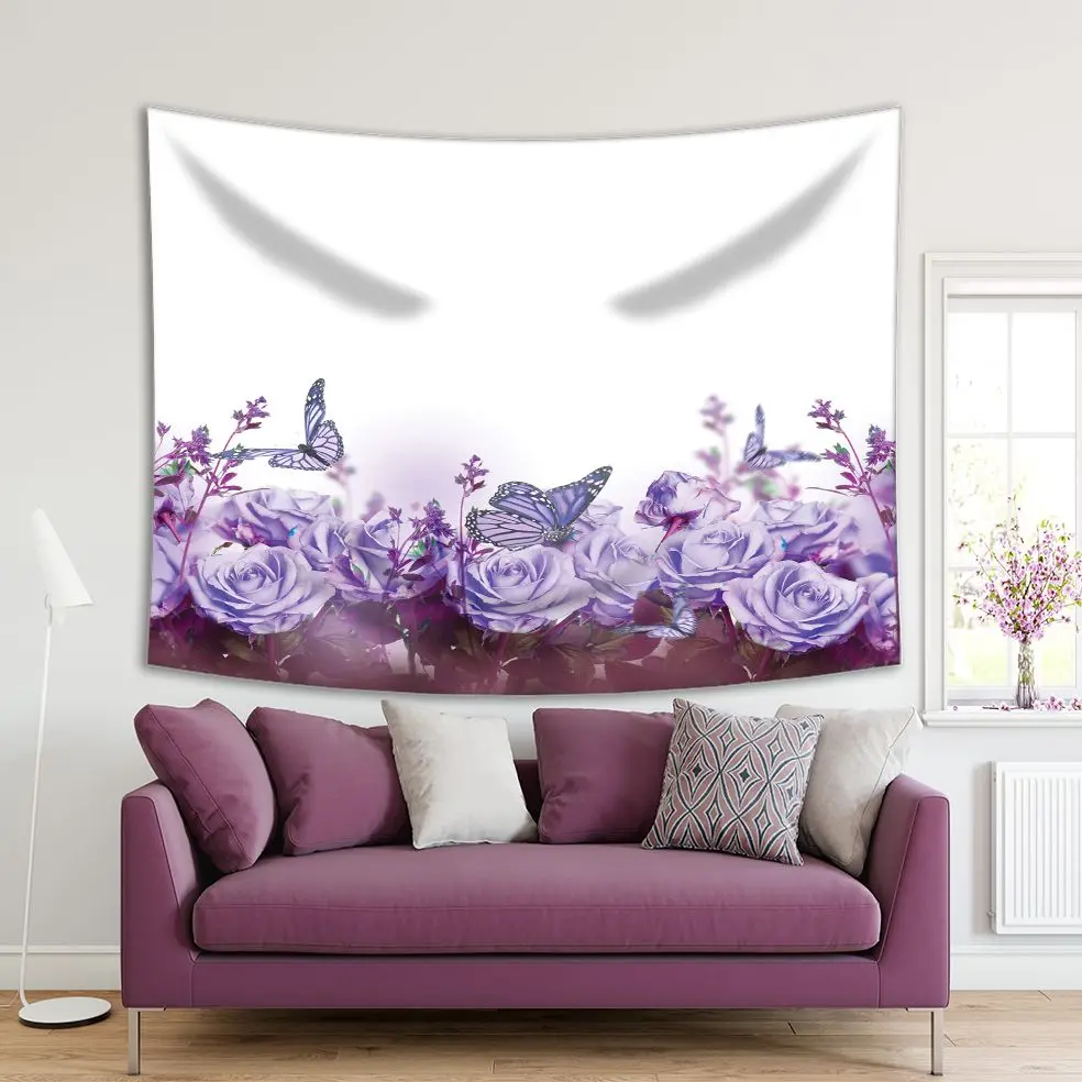 

Tapestry Roses and Butterflies Romantic Summer Garden Vintage Style Decorative Photo Purple White