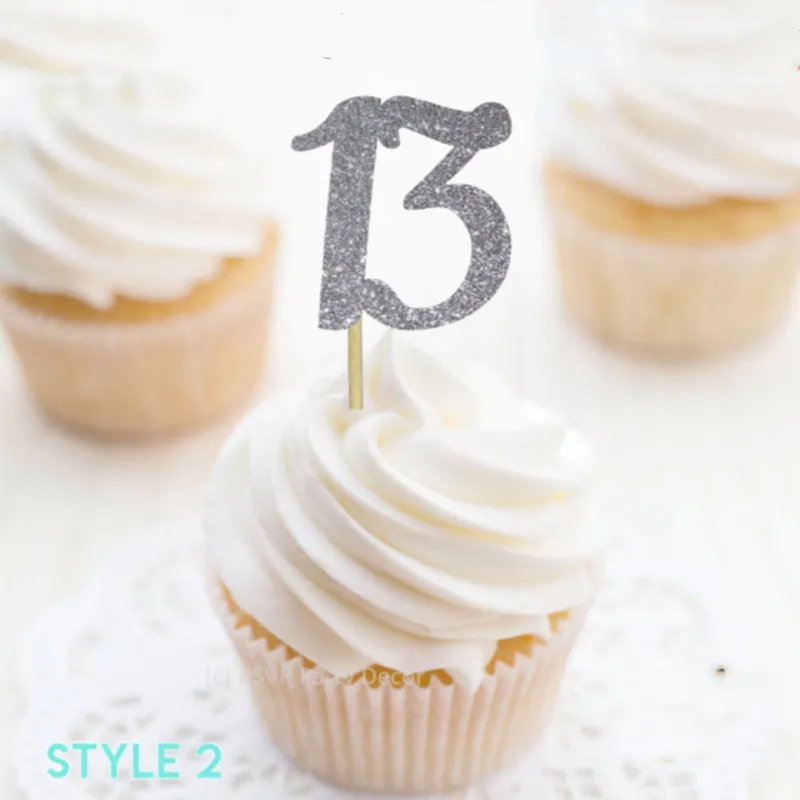 На заказ номер 13 Блестящий кекс топперы тринадцать выбор еды й день рождения