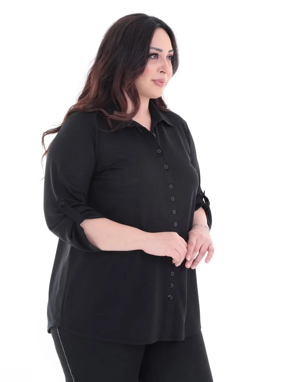 

Roxxlen Women Spring Summer Plus Size Black Knitwear Blouse Tricot Fabric