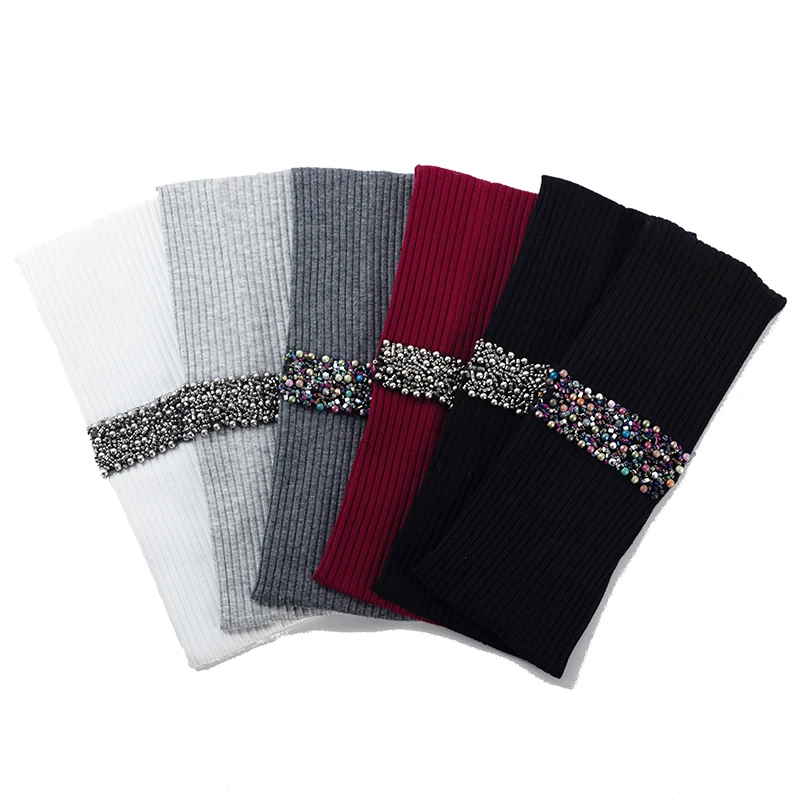 Geebro-Diadema elástica de Color liso para mujer, bandana elástica suave, Diadema con lazo, accesorio de perlas, turbante
