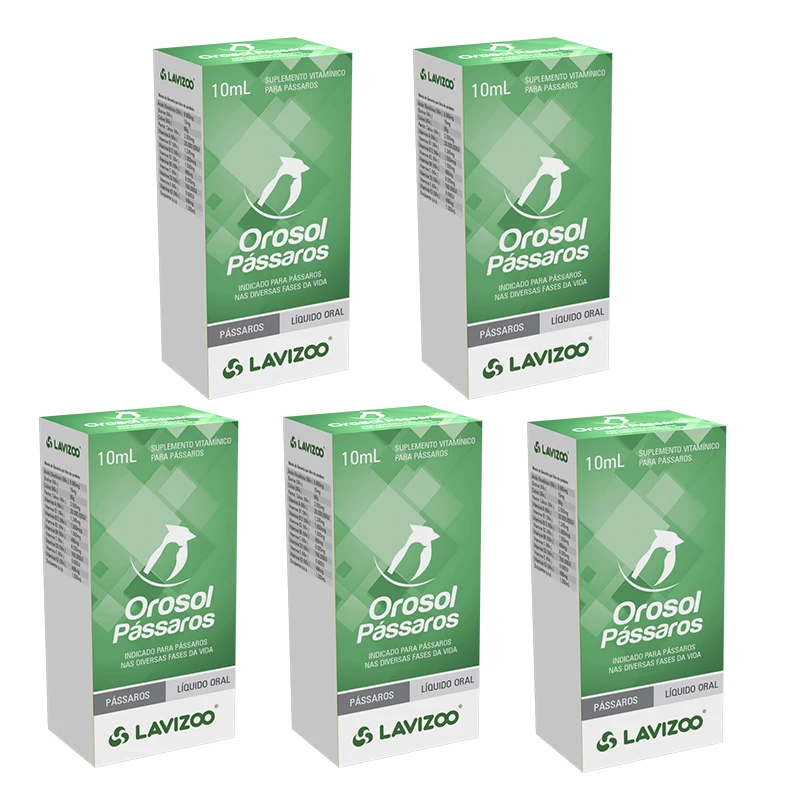 

Kit 05 Orosol Pássaros Lavizoo 10ml Complexo Vitamínico for Pássaros