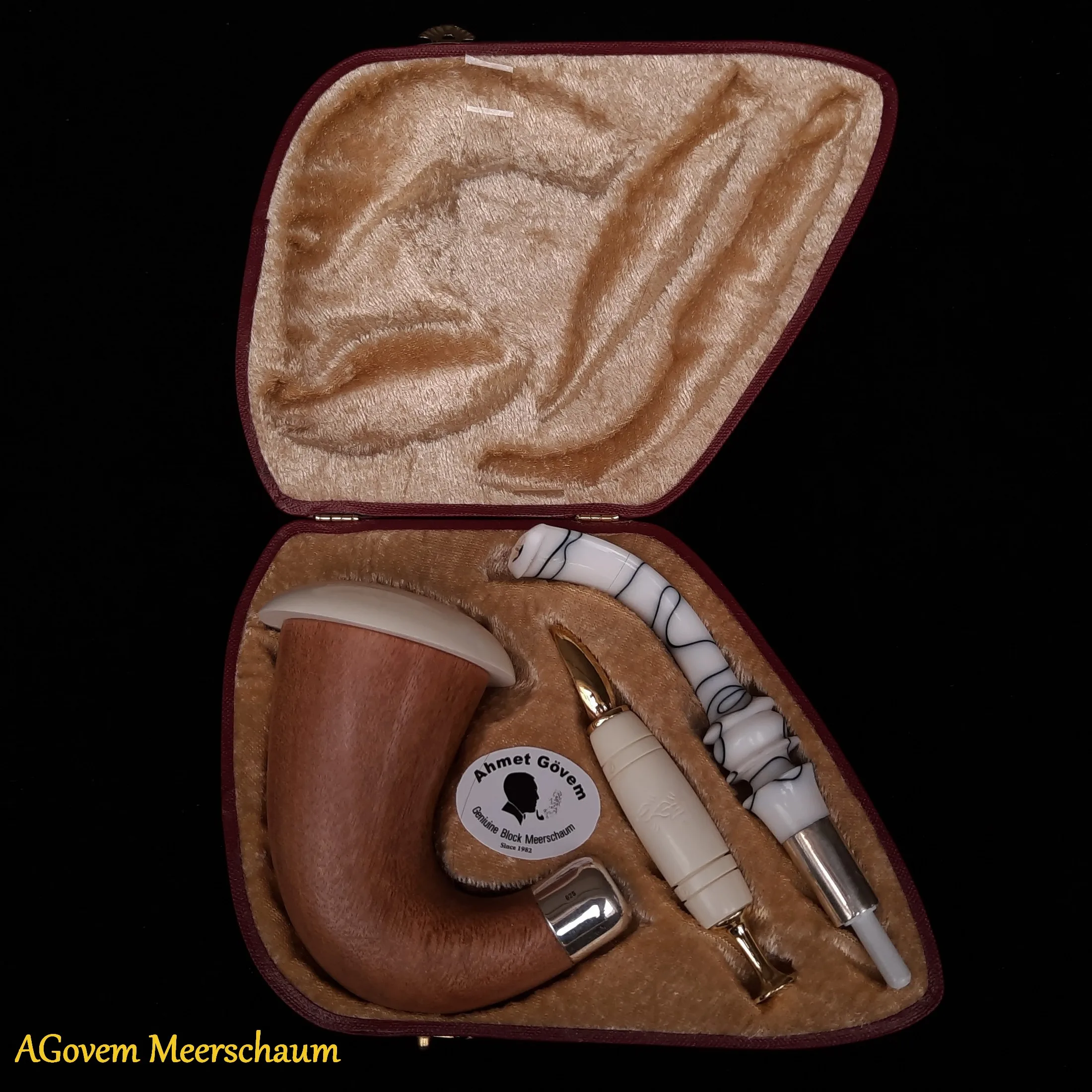 

AGovem Calabash Block Meerschaum Smoking Tobacco Pipe Corn Cob Briar Wood Bowl Dunhill Antique Vintage Estate Peterson AGM-289