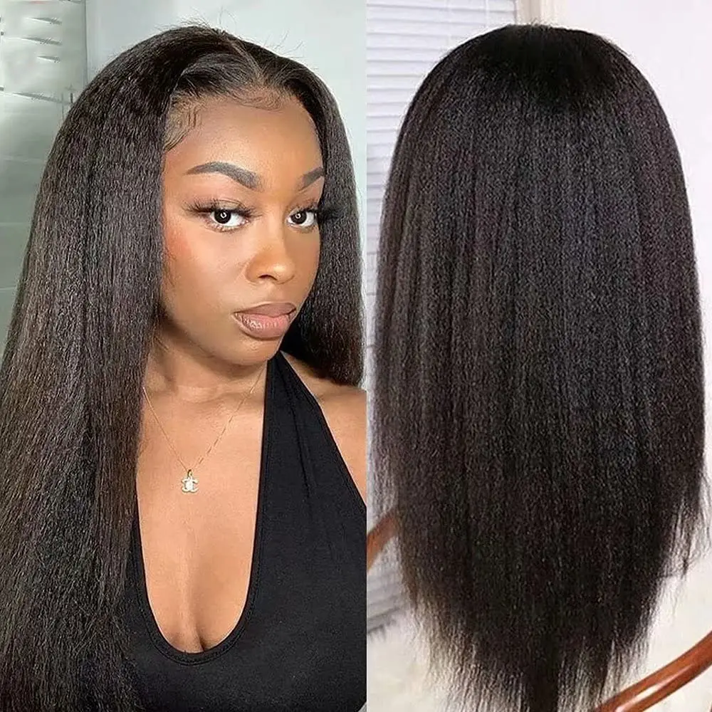 

Yaki Synthetic Lace Front Wig Kinky Curly Wig Heat Resistant Fiber Hair Synthetic Wigs for Black Women High Density Makeup Wigs