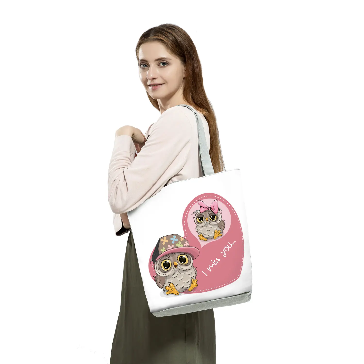 Fashion Trend New Handbag Cute Owl Graphic Printed Shoulder Bag Female Casual Harajuku Tote High Capacity Practical Shopping Bag