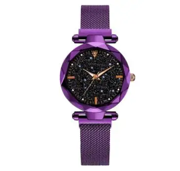 purple Женские наручные часы Звездное небо магнитные женские часы светящиеся Роскошные водонепроницаемые женские часы для relogio feminino Reloj Mujer - Цвет: purple