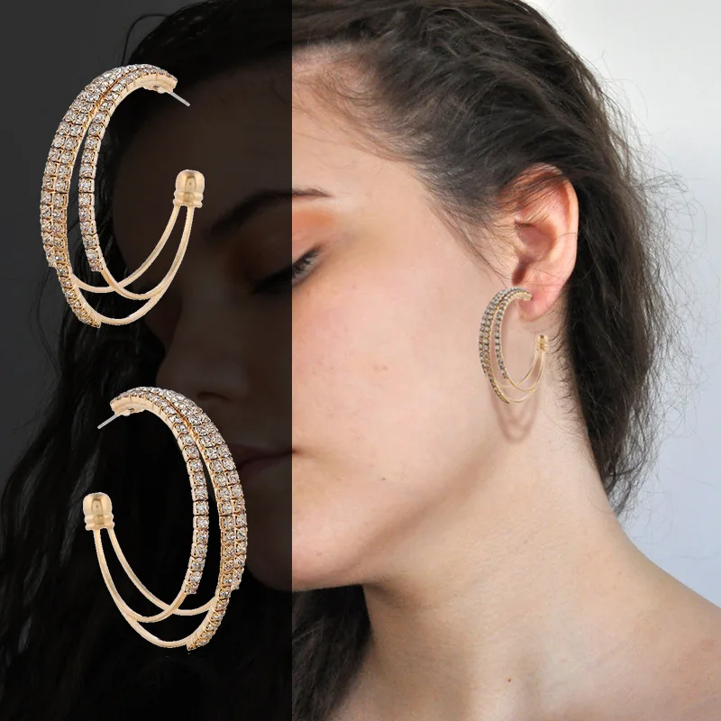 

Fashion Multilayer Round Hoop Earrings for Women Shining Crystal Circle Women's Earrings Wedding Party Daily Female Jewelry Gift