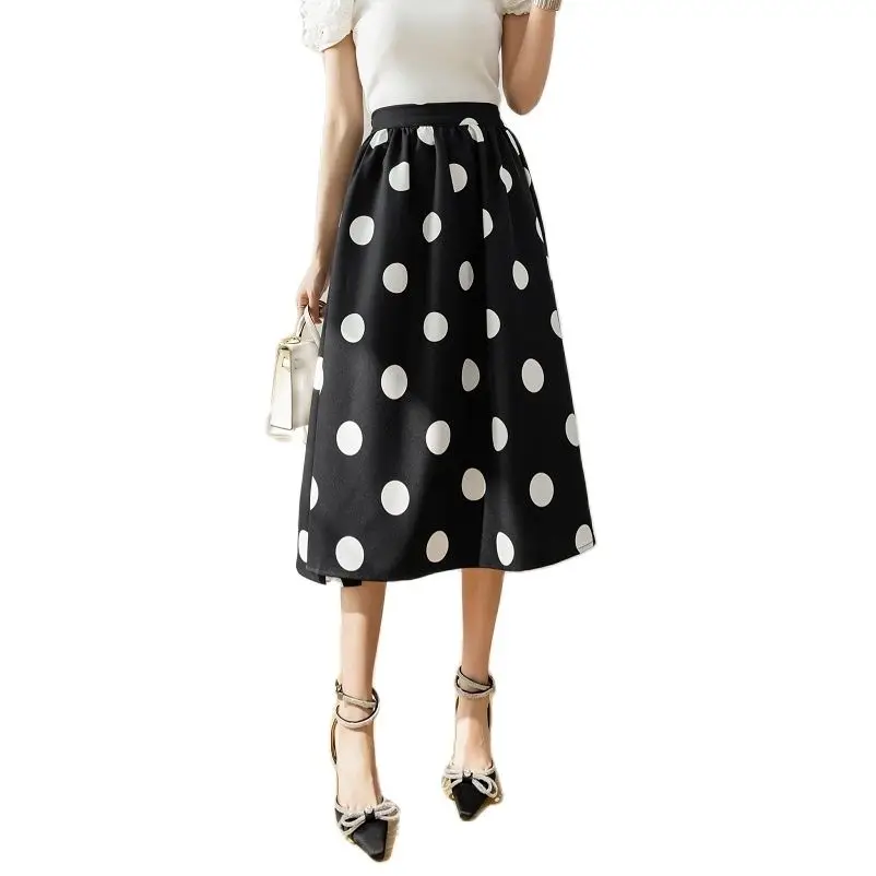 

female skirt polka dots fold pleated skirt skirt high-waisted full-skirted dress