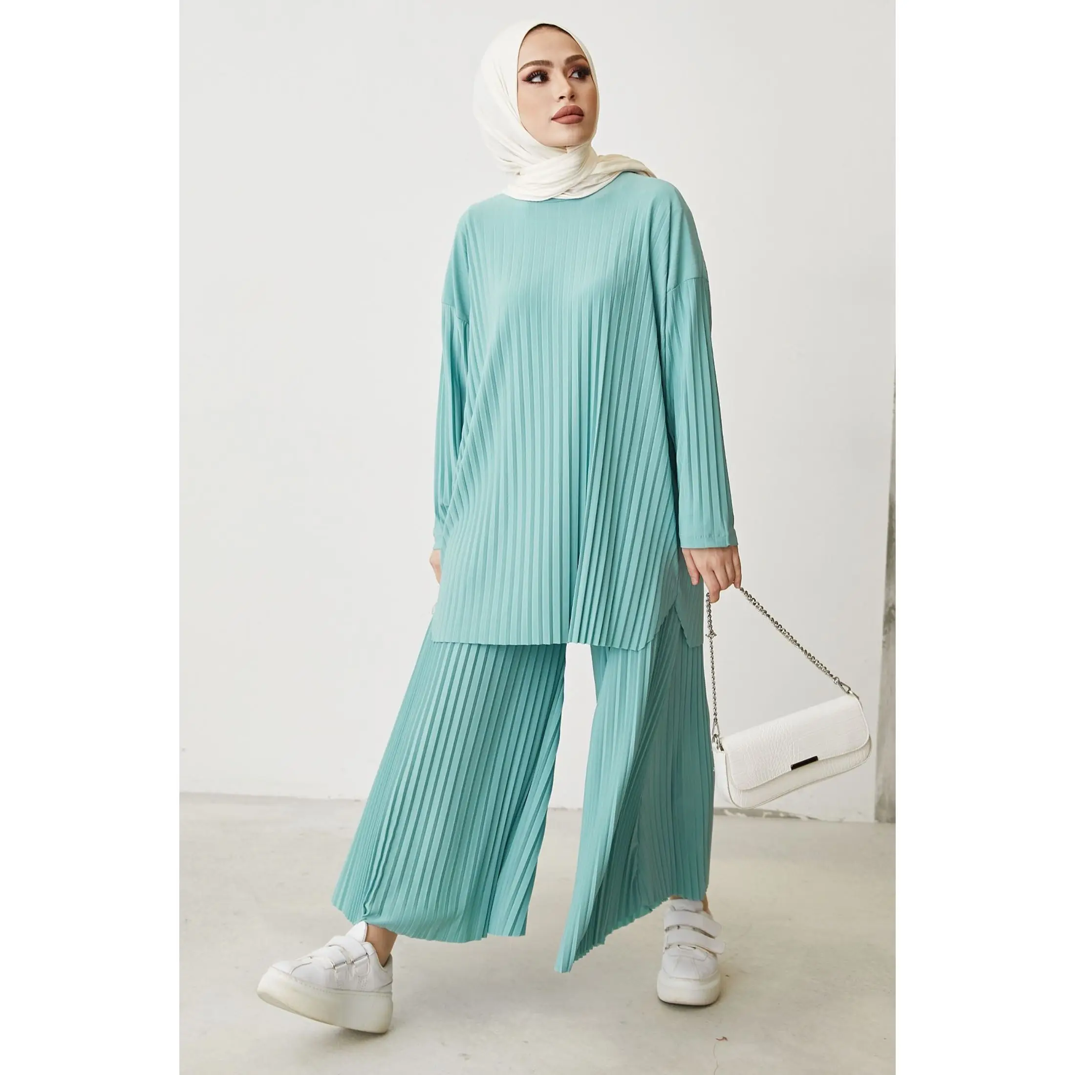 

2 Piece Women's Knitted Maxi Pant Set Comfortable Mom Pants and Baggy Sweater Long Sleeve Knitwear Muslim Fashion Abaya Turkey