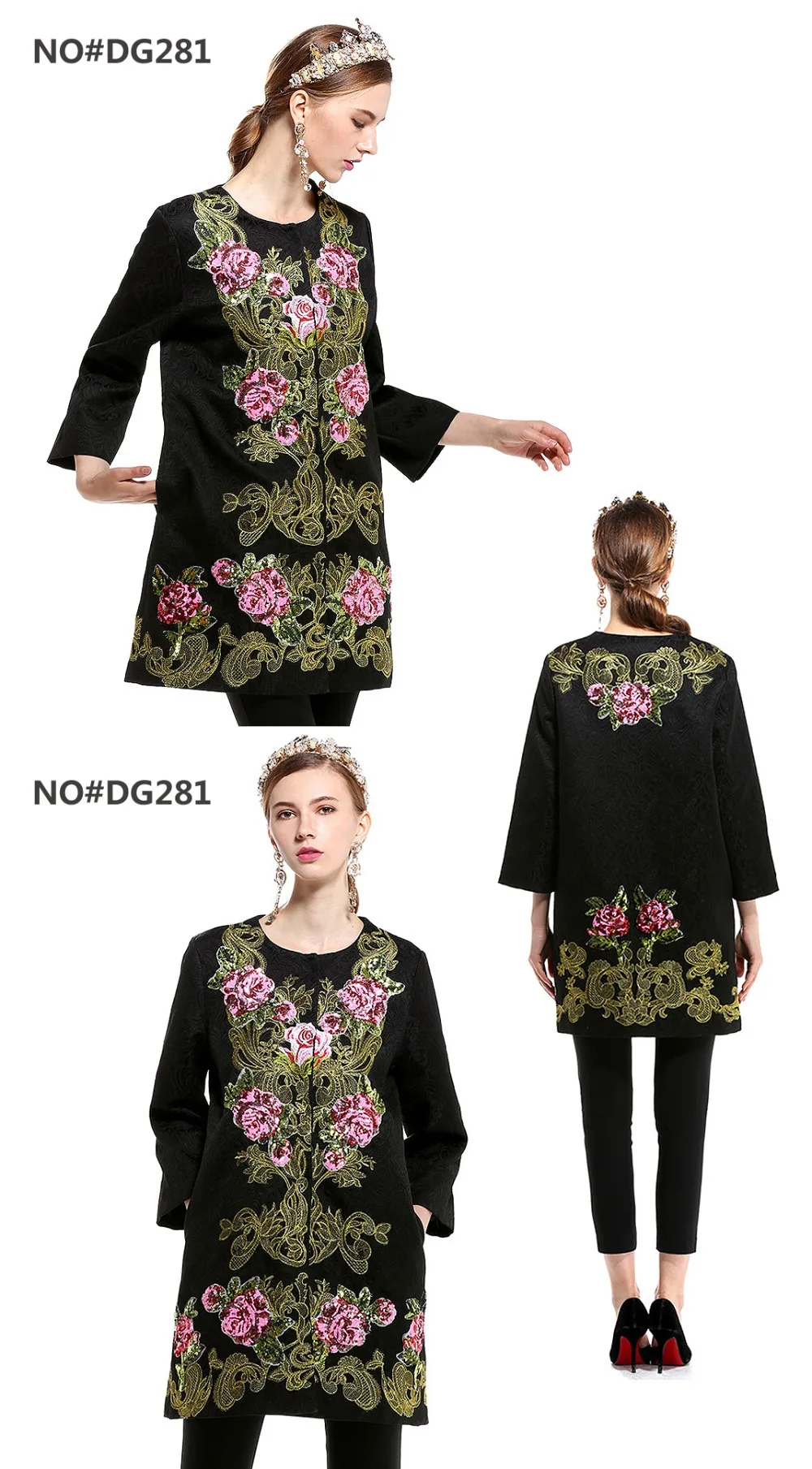 Осень, Женское пальто, модное, подиум, с принтом кактуса, 3XL, Тренч, элегантное, женское, с длинным рукавом, большое, шерстяное, с вышивкой, пальто