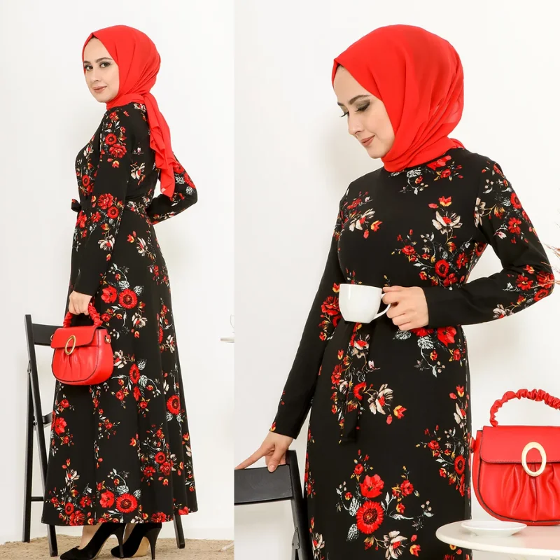 

Women Robe Hijab Dubai Turkey Floral Abaya Dresses Elegant Long Sleeve Evening Caftan Plus Size Musulman Femme Moroccan 2021