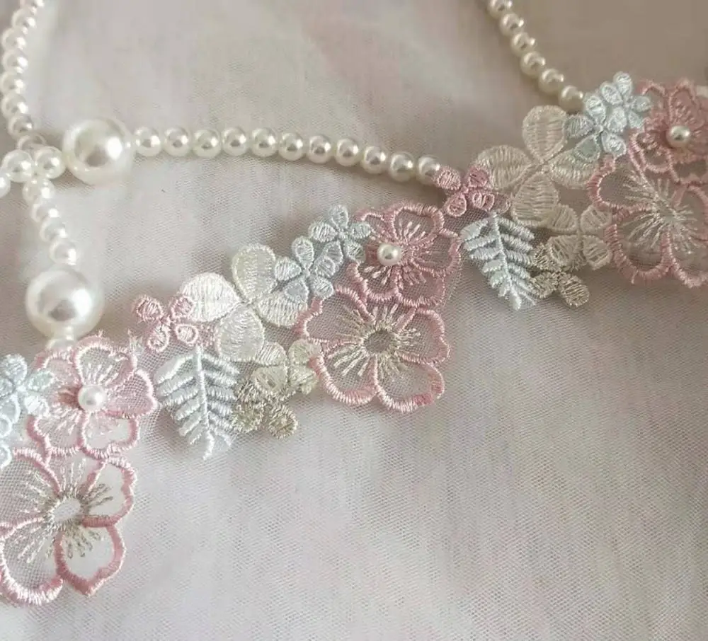 3 ярда милая кружевная отделка Цветной Цветок макарон вышитый жемчугом кружево