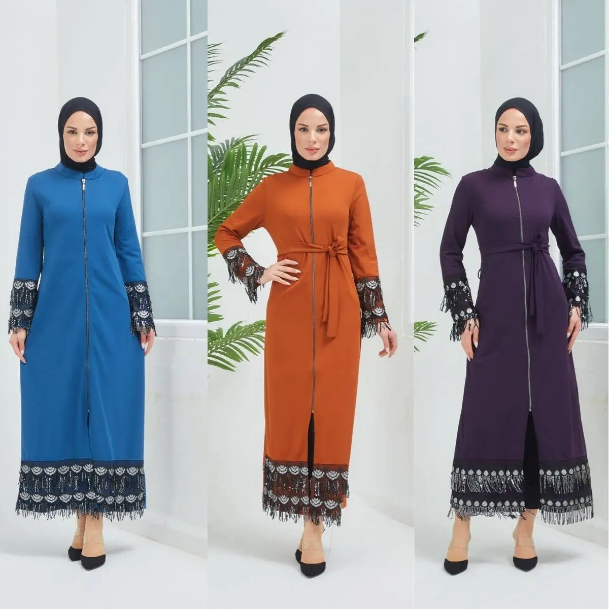 

Юбка и рукава с блестками Abaya на молнии ежедневный Сезонный Весенний женский хиджаб одежда мусульманская мода мусульманский ислам