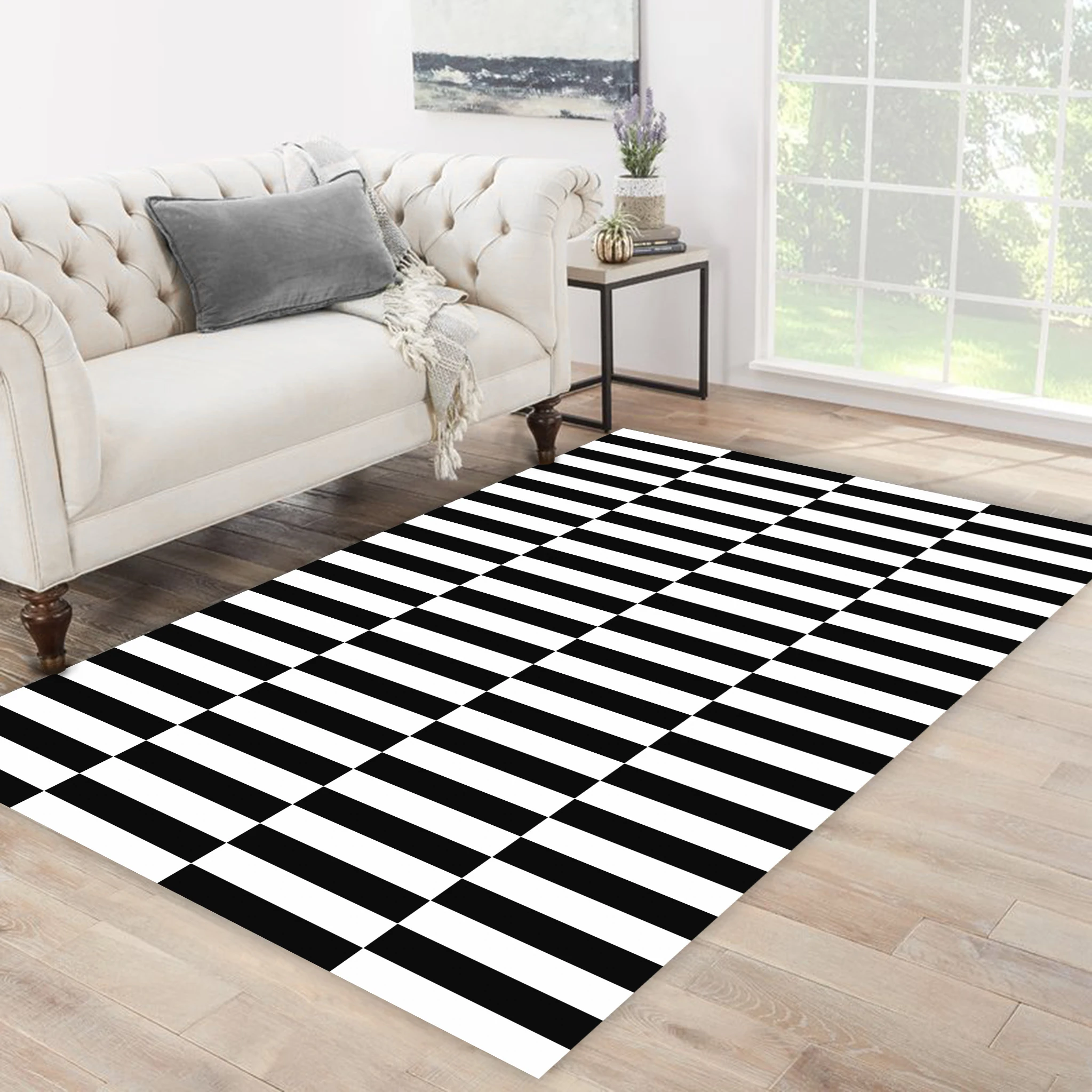 

White black color black square rectangle patterned modern carpet kitchen living room bedroom rug free shipping soft textured