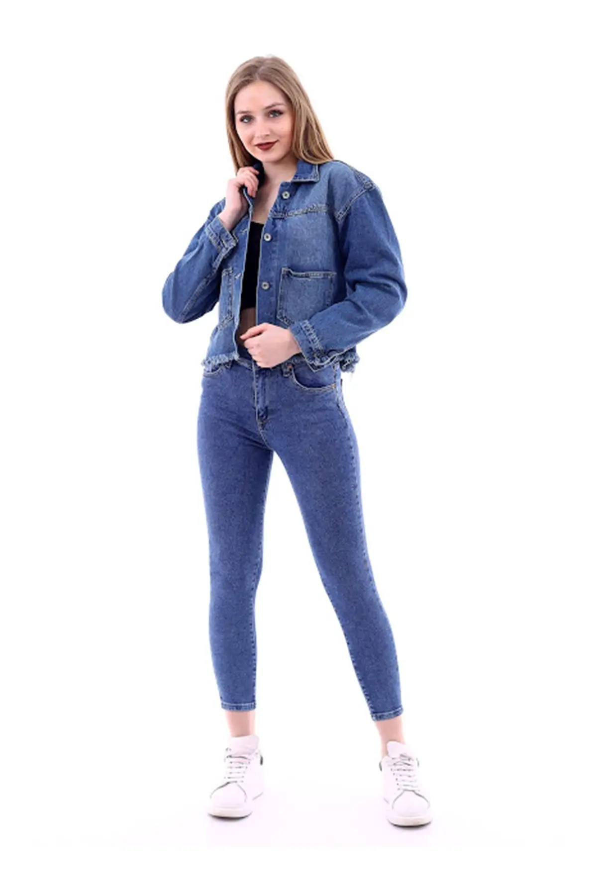 

Tassels Boyfriend denim Jacket + Lycra Jeans Pants The boiler new season two-piece fringed jacket sports casual denim set