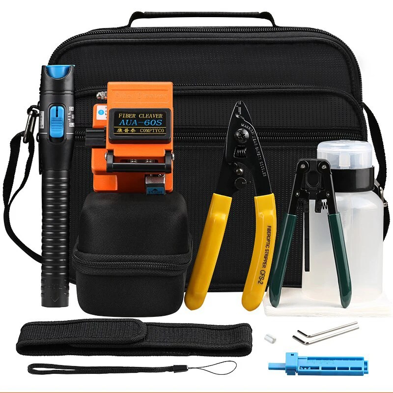 Free Shipping Fiber Optic Tool Kit with AUA-60S Fiber Cleaver 5mW Visual Fault Locator CFS-2 Stripper Fiber Tool Free shipping