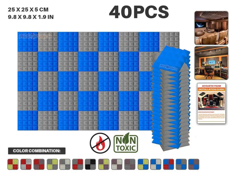 Blue and Gray Arrowzoom 40 шт. в упаковке цветная комбинация 9," x 9,8" x 1," Пирамида плитка студия Звукопоглощающая Панель акустическая пена AZ1034 - Цвет: Blue and Gray