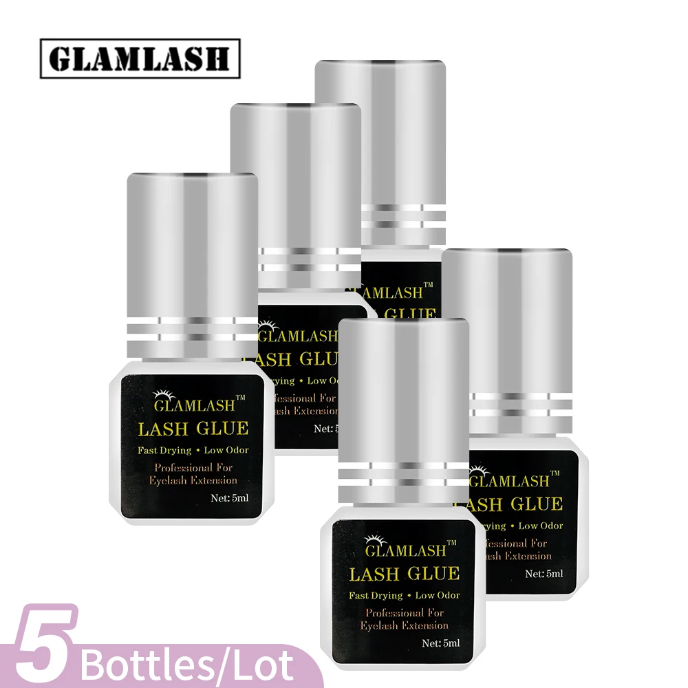 Клей для ресниц GLAMLASH 5 бутылочек мл/10 мл 1-2s быстрая сушка самый мощный клей