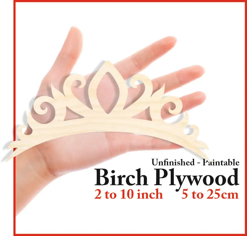 

Tiara Silhouette Laser Cut Out Wood Shape Craft Supply Unfinished Paintable