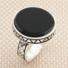 Мужское серебряное кольцо с Круглым Черным Ониксом и симметричным мотивным маленьким пальцем, Сделано в Турции