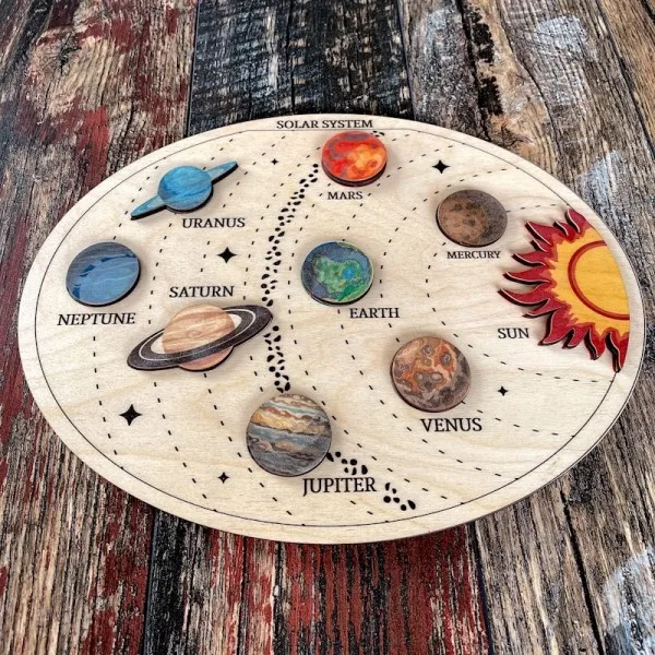 

Child Montessori Wooden Solar System 3D Puzzle Teaching Aids Shape Matching Puzzle Preschool Geometri
