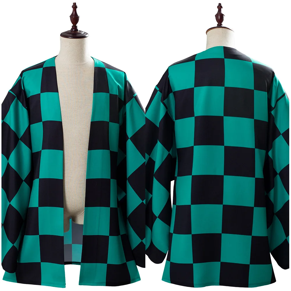 Demon Slayer Kimetsu no Yaiba Tanjirou/Tanjiro Kamado Cosplay Greeen Kimono Coat For Adult Men