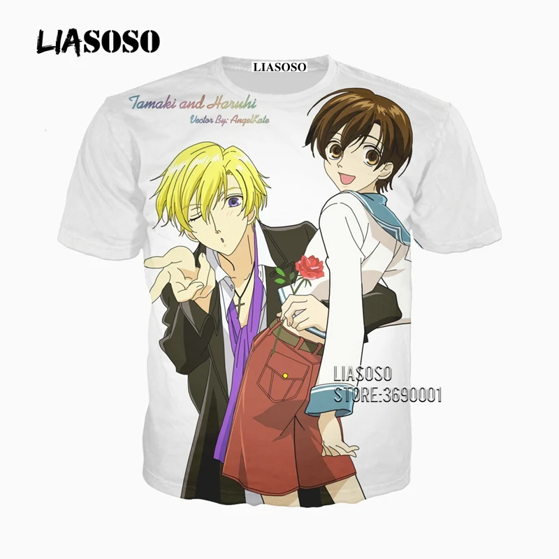 LIASOSO 3D Print Unisex Anime Ouran High School Host Club Haruhi Tshirt Summer T-shirt Pullover Short Sleeve Streetwear X2620 | Мужская