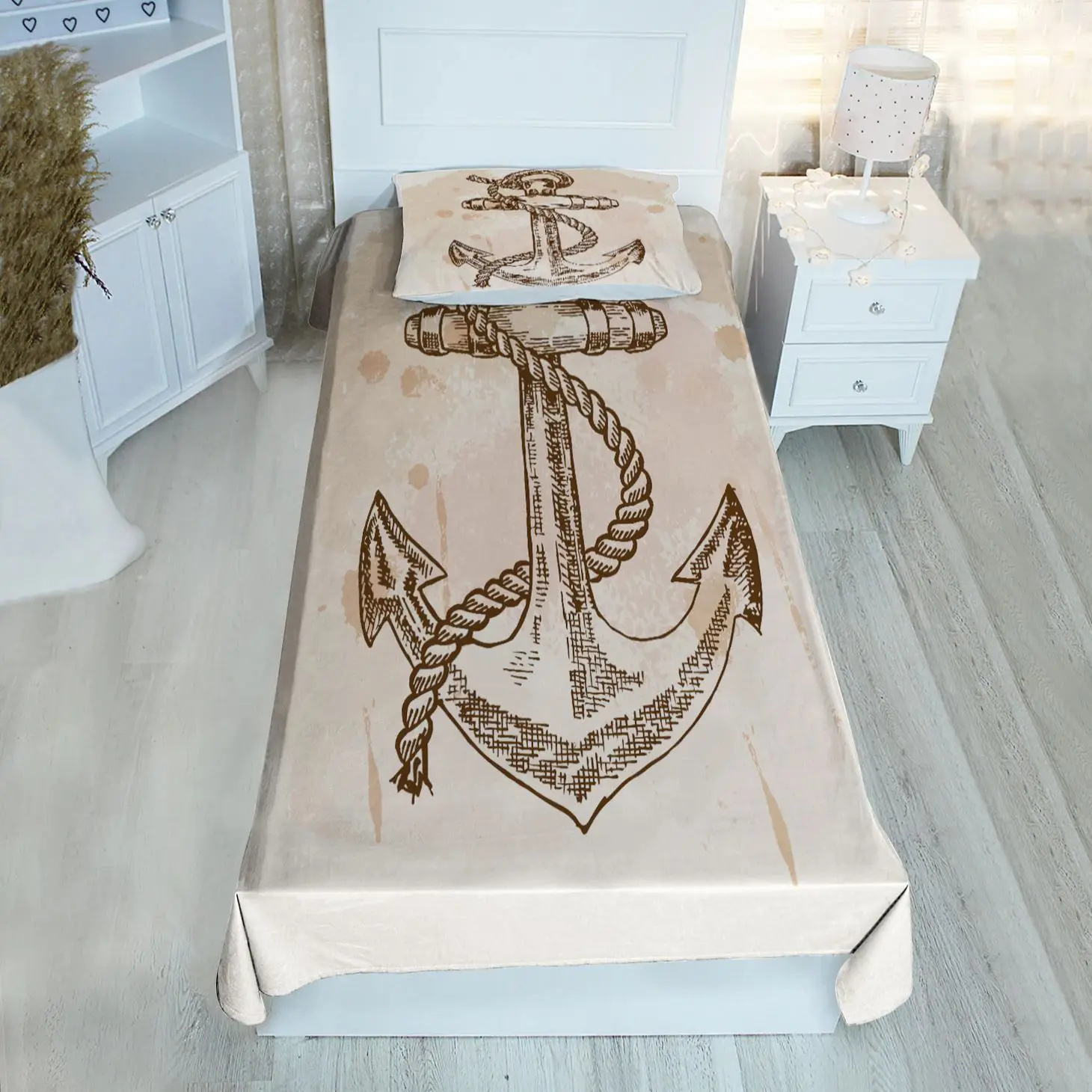 

Brown single bed cover hook rope ship patterned velvet fabric Free Shipping quality product kids room decoration