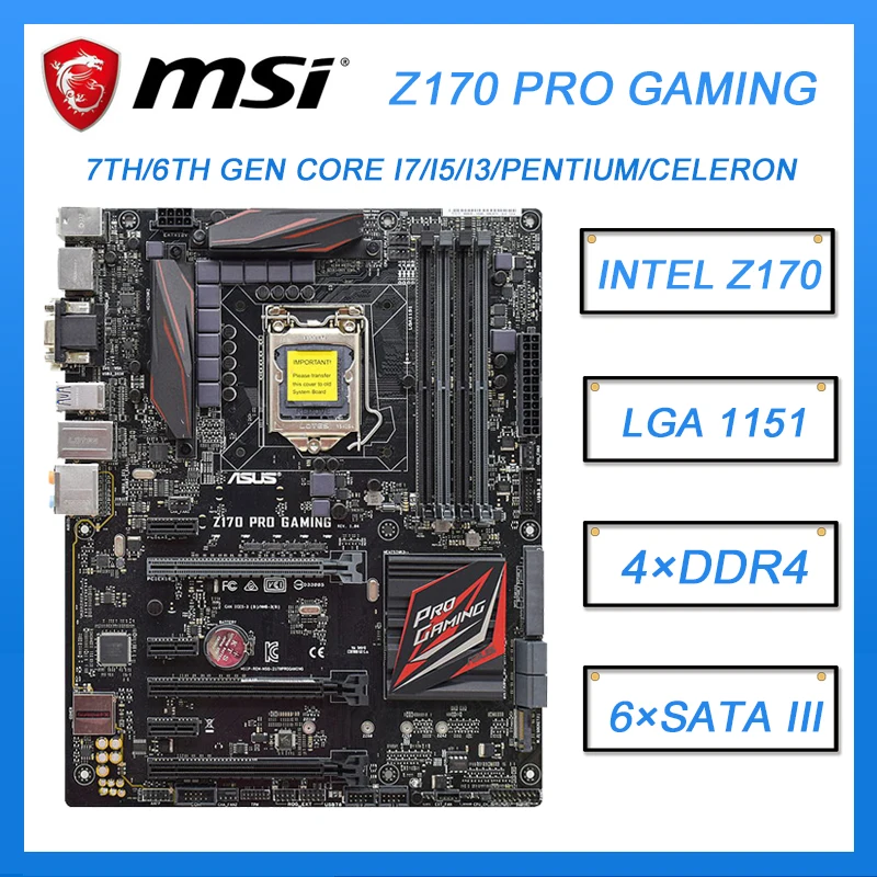 

LGA 1151 Asus Z170 PRO GAMING Motherboard 1151DDR4 intel Z170 64GB PCI-E 3.0 M.2 USB3.1 ATX For Core i3-6300 i5-7500 cpu