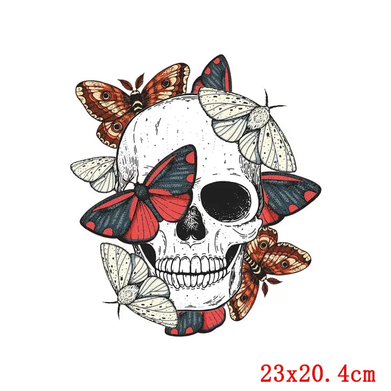 

Colorful Punk Skull Heat Thermal Transfer For Clothes Applique Butterfly Lips Iron-on Transfers For Clothing Stickers DIY Print