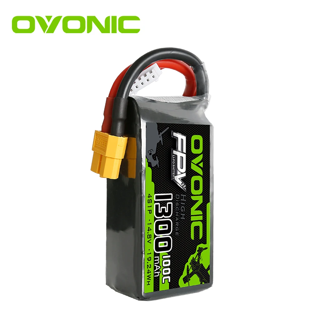 OVONIC 4s 1300mAh 100C Max 200C Lipo 4S1P  Battery with XT60 Connector for 250 FPV Frame RC Drone Heli Quad Boat