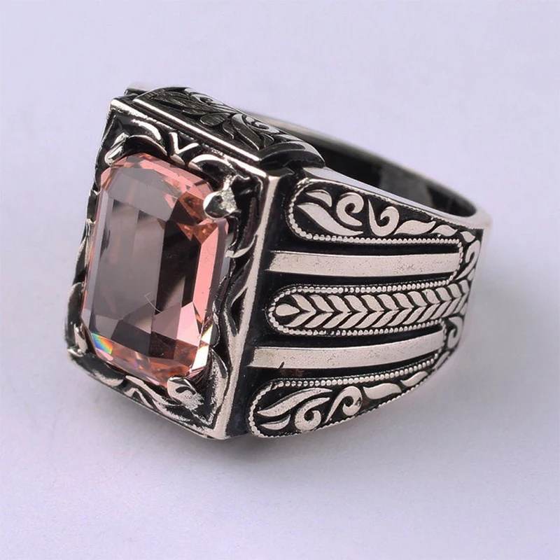 

Pink Morganite Mans Silver Handmade Ring, Morganite 925 Silver Ring