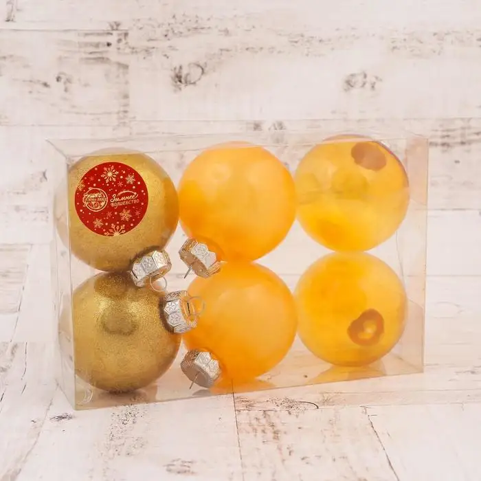 Набор шаров пластик d-8 см 6 шт 'Фелиция ассорти' золотисто-жёлтый (комплект из 2