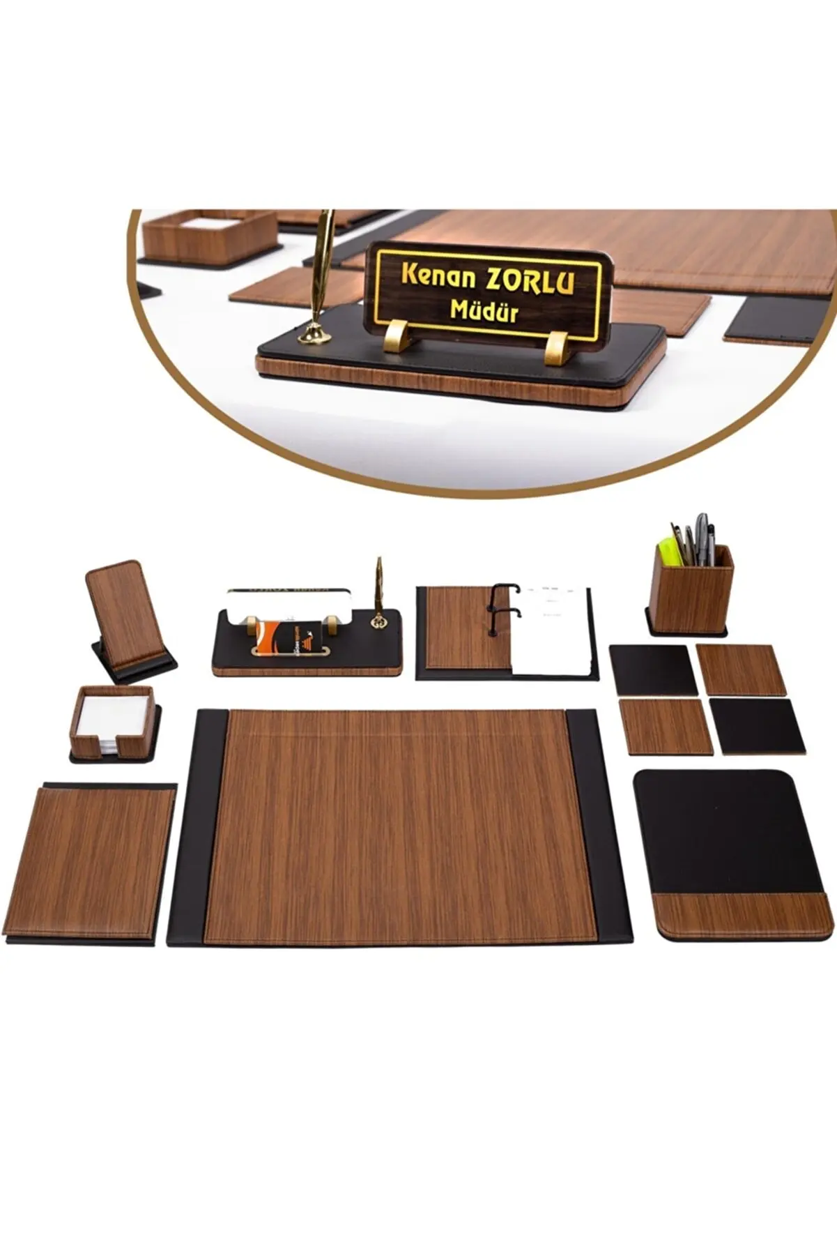 

Wood Pattern Sümen Set Table Isimliği Luxury Leather Desk Set table set table düzenleyici office accessories desk accessories