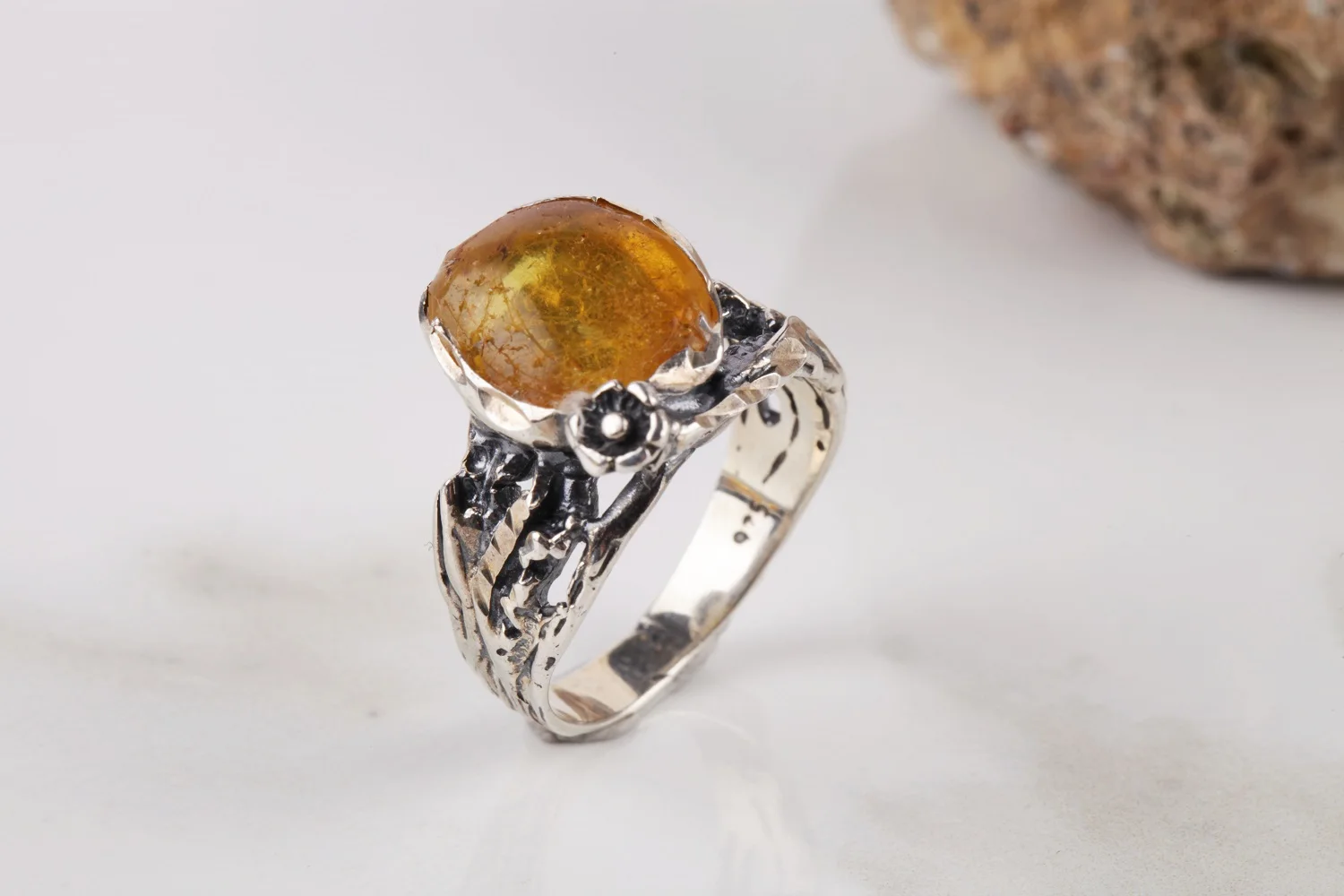 

UM US ювелирные изделия янтарь натуральный камень 925 пробы серебро Для женщин, кольцо, кольцо из нержавеющей стали