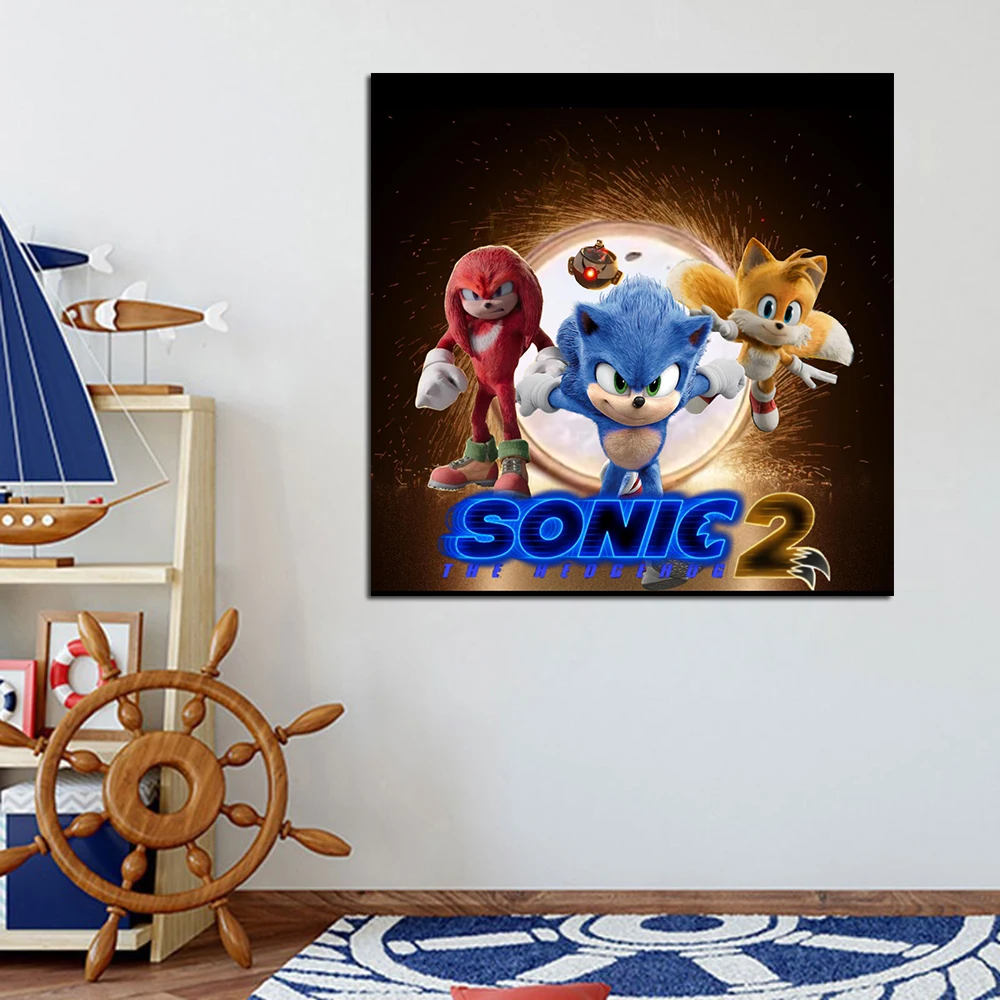 

Disney Cartoon Sonic Game Canvas Painting Sonic The Hedgehog 2 Anime Movie Poster Wall Art Living Kids Room Home Decoration Gift