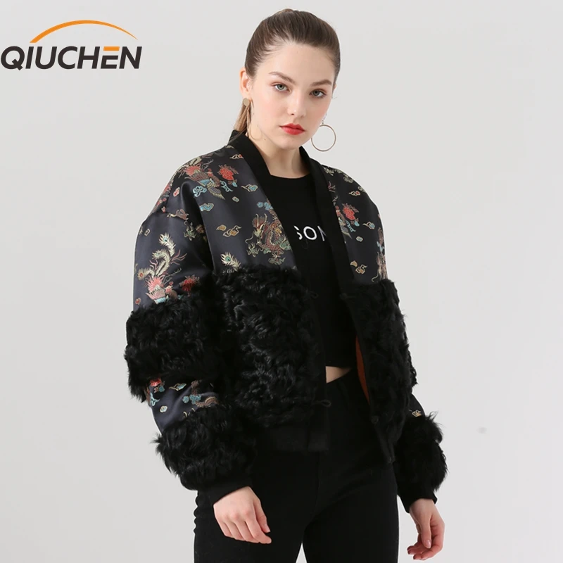 Женская куртка из овечьей шерсти QIUCHEN зимняя в китайском стиле PJ19052 2019|Шубы и