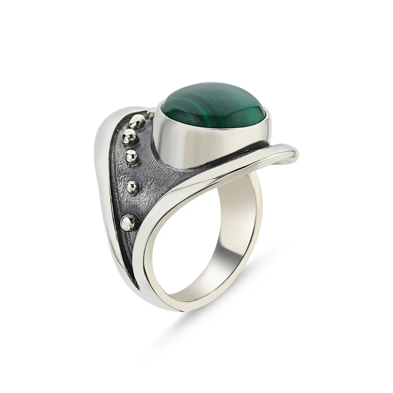 

Silver 925 Sterling Malachite Stone Handwork Ring