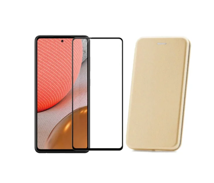 Выгодный комплект 2 в 1 для Xiaomi redmi 9C: чехол книжка иск. кожа золотой + защитное