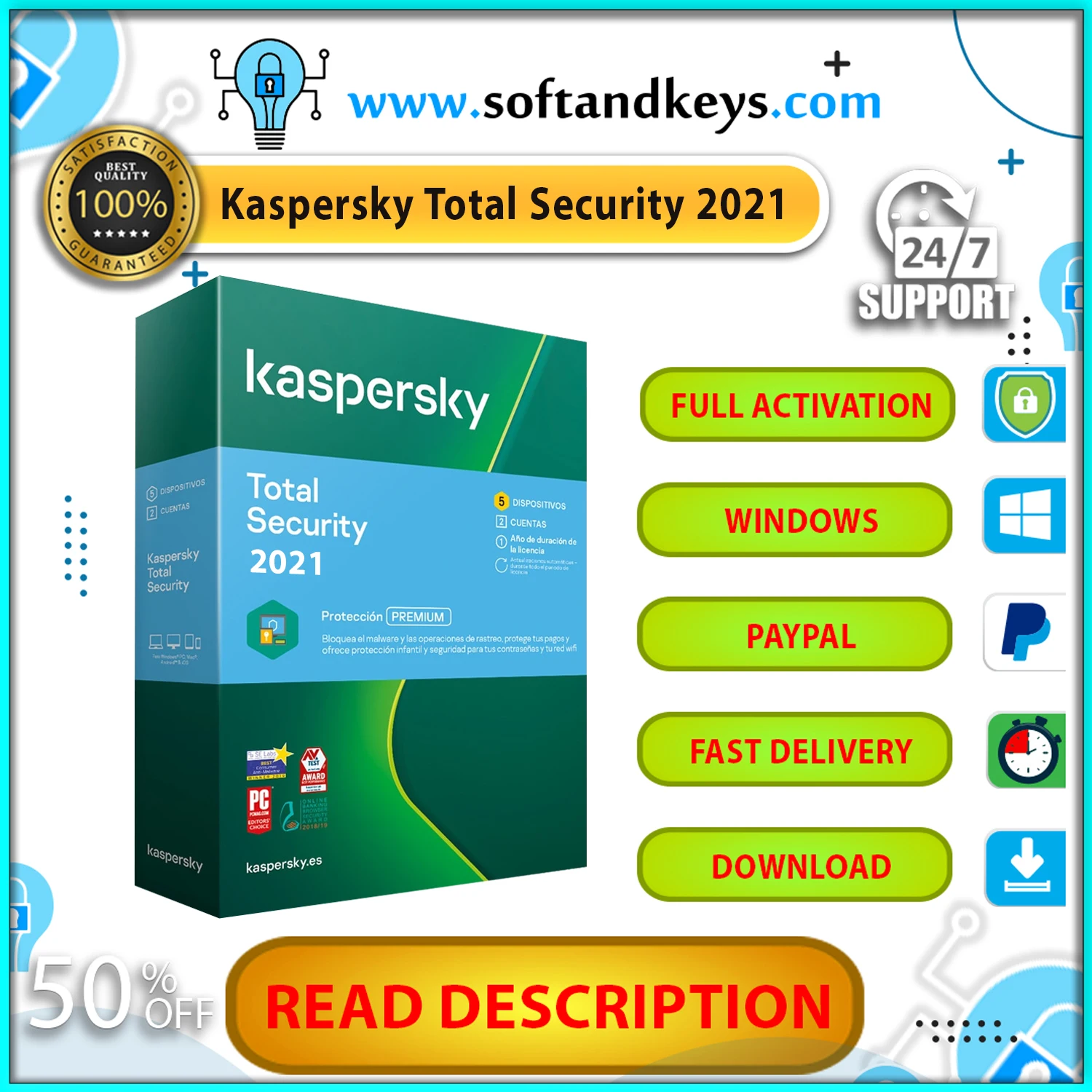 

Kaspersky Total Security 2021 / 1 Year 1 Devices GLOBAL Key Digital Download for Windows,