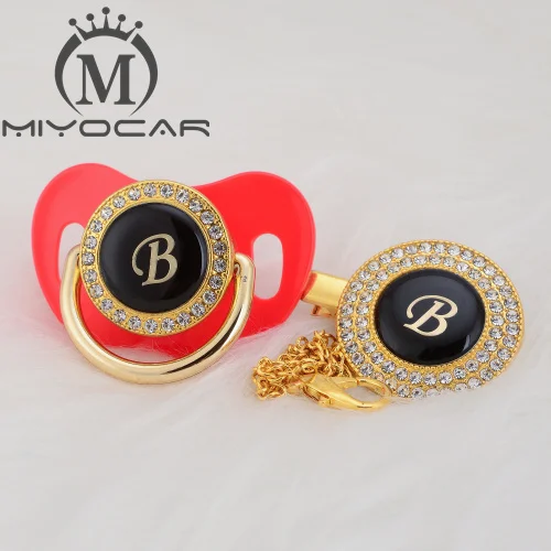 MIYOCAR, золотое, серебряное название, инициалы, Буква B, красивая, шикарная соска и соска, клипса, BPA бесплатно, пустышка, блестящая, уникальный дизайн, LB - Цвет: LB-5   0-6M