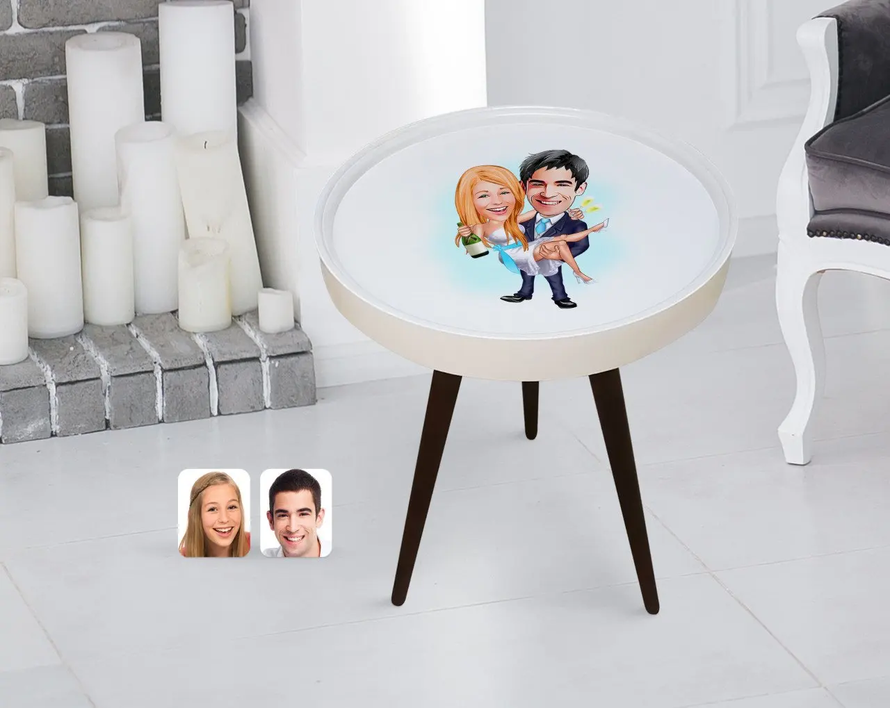 Personalized Maried Caricature Of Wood Zigon Sehpa-4