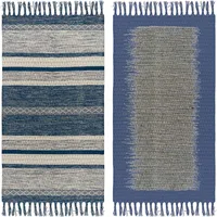 Else Carpet Blue Gray Squarehead Patterned Black Loom Woven Double-Sided Washable Rugs 80*150 cm