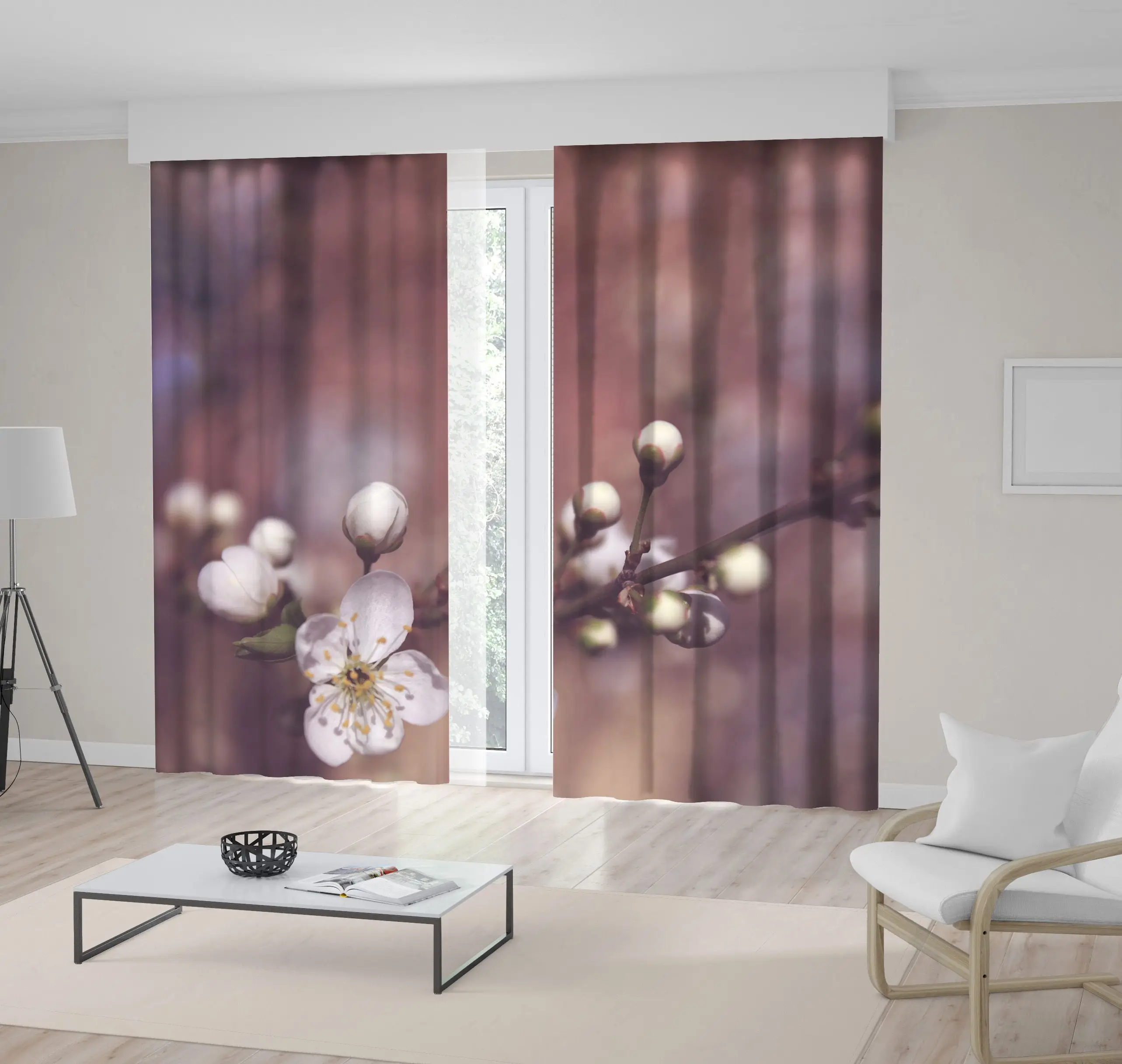 

Curtain Cherry Blossoms Fruit Tree Blooms White Flowers in Spring Garden Floral Art Nature Theme Photo Printed