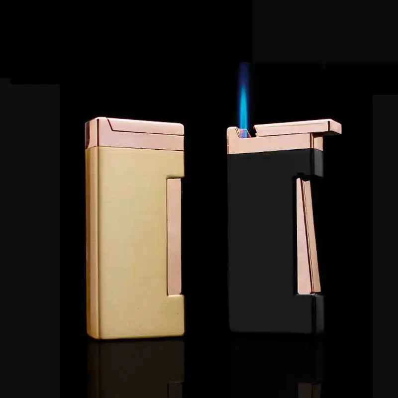 

NEW Creative Windproof Butane Inflatable Lighters Side Press Metal Mini Torch Lighter Blue Flame Cigarette Cigar Lighter Gift